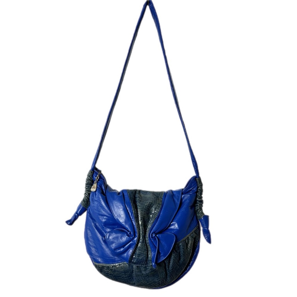 VINTAGE VIVA OF CA USA GENUINE LEATHER BAG, BRIGHT BLUE & SNAKESKIN EMBOSSED